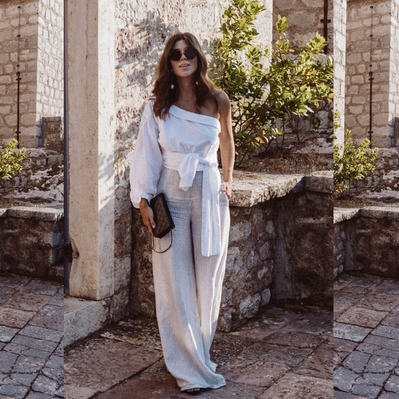 Lauren Ralph Lauren Pinstripe Linen Wide Leg Pant
